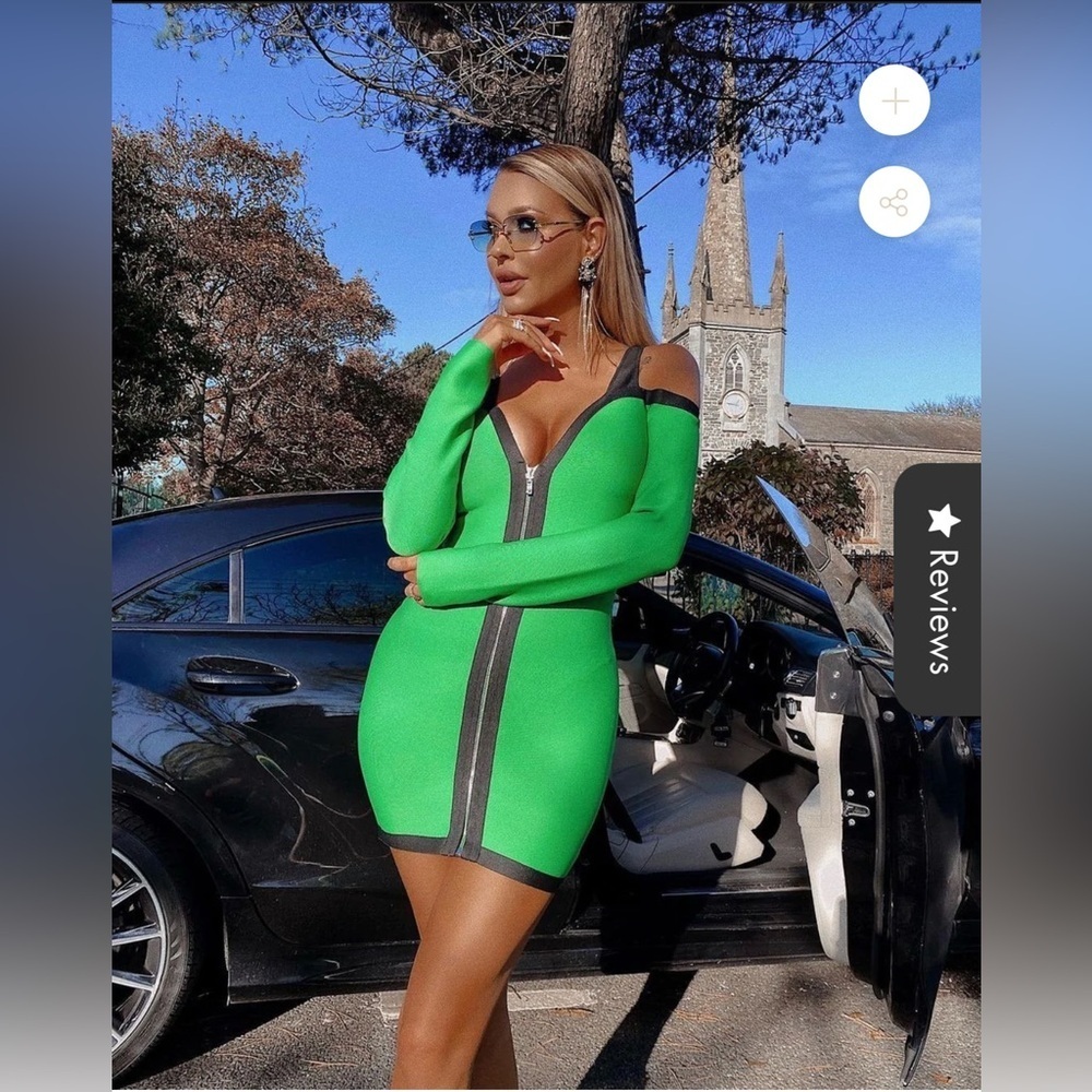 Elegant Green Long Sleeve Dress